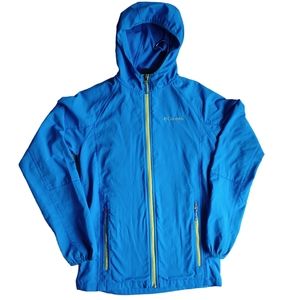 Boys Columbia bright blue windbreaker with hood size L 14/16